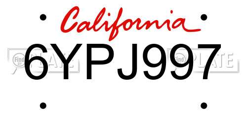 6YPJ997 California License Plate