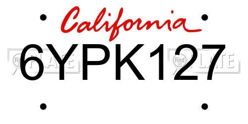 6YPK127 California License Plate