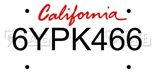 6YPK466 California License Plate