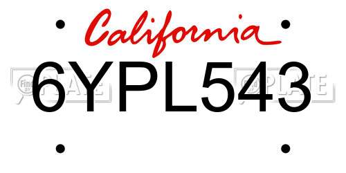 6YPL543 California License Plate