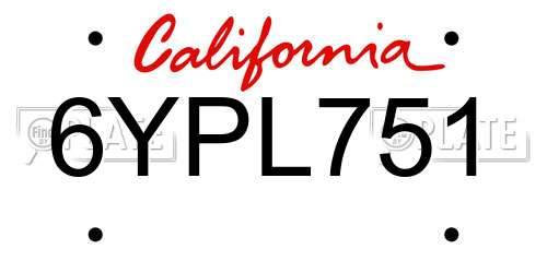 6YPL751 California License Plate