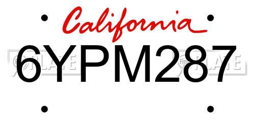 6YPM287 California License Plate