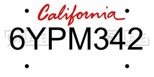 6YPM342 California License Plate