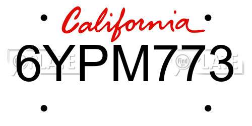 6YPM773 California License Plate