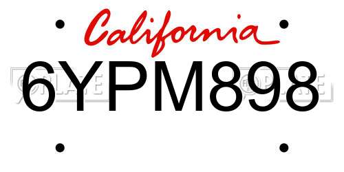 6YPM898 California License Plate