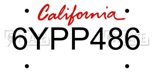 6YPP486 California License Plate