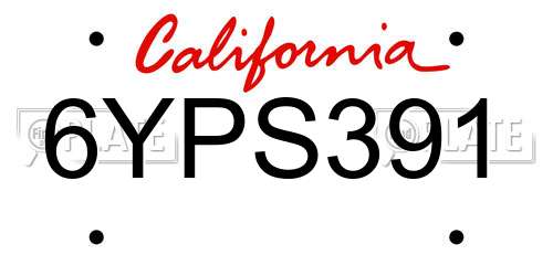 6YPS391 California License Plate