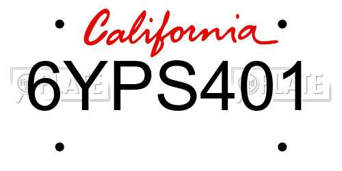 6YPS401 California License Plate