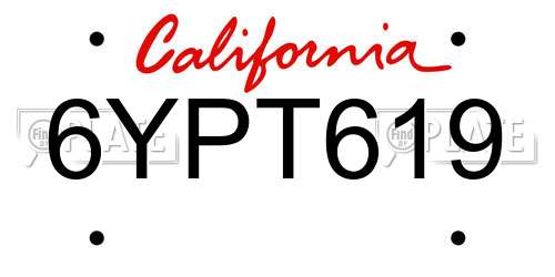 6YPT619 California License Plate