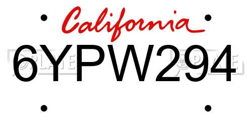 6YPW294 California License Plate