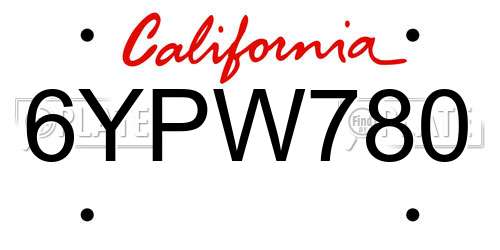 6YPW780 California License Plate