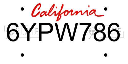 6YPW786 California License Plate