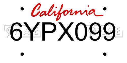 6YPX099 California License Plate