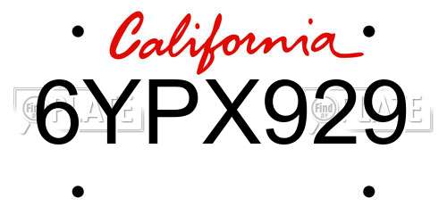 6YPX929 California License Plate