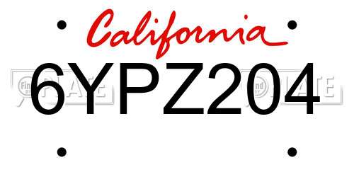 6YPZ204 California License Plate