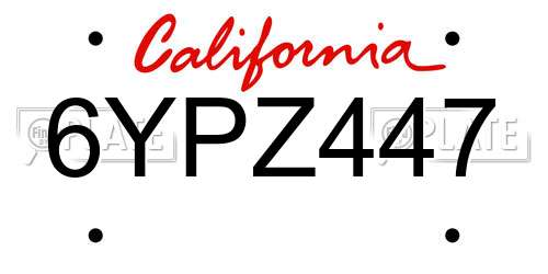 6YPZ447 California License Plate