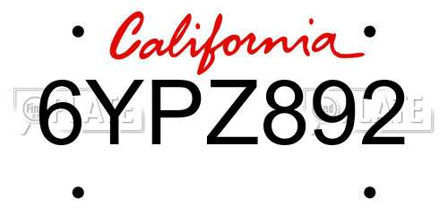 6YPZ892 California License Plate