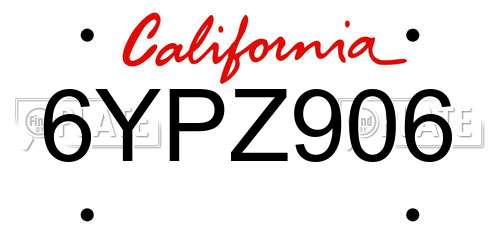6YPZ906 California License Plate