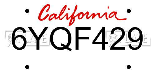 6YQF429 California License Plate