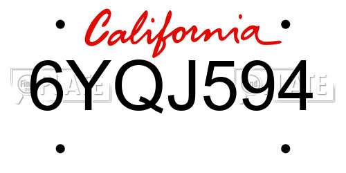 6YQJ594 California License Plate