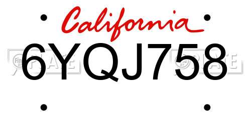 6YQJ758 California License Plate