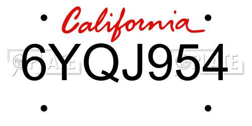 6YQJ954 California License Plate