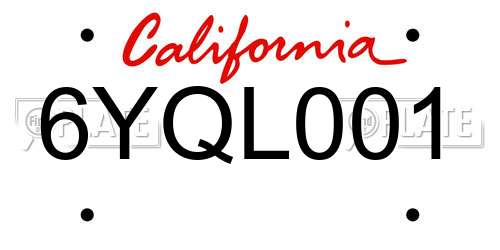 6YQL001 California License Plate