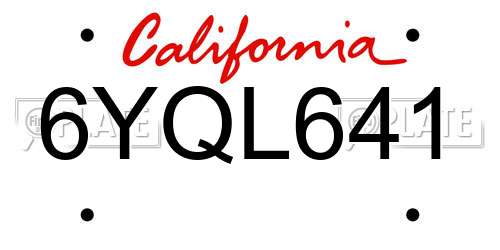 6YQL641 California License Plate