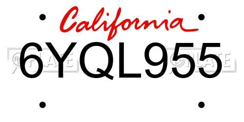 6YQL955 California License Plate