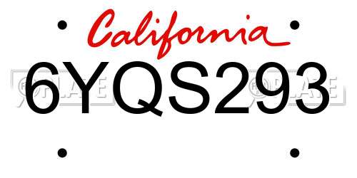 6YQS293 California License Plate