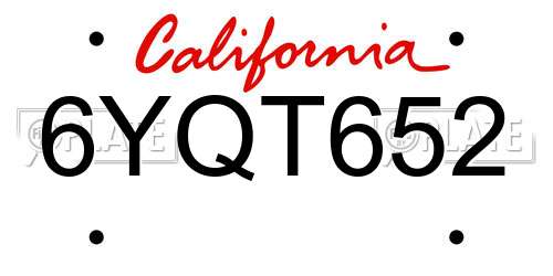 6YQT652 California License Plate