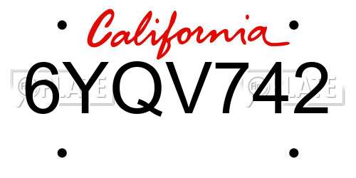 6YQV742 California License Plate