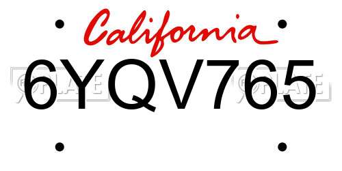 6YQV765 California License Plate