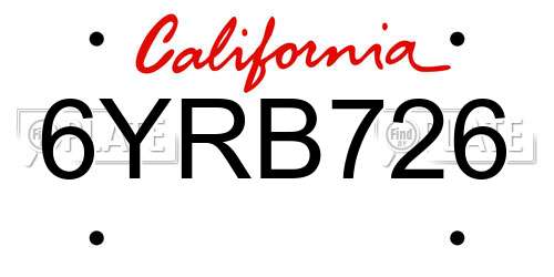 6YRB726 California License Plate