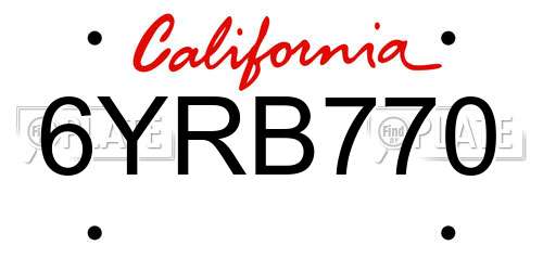 6YRB770 California License Plate