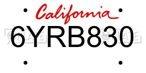 6YRB830 California License Plate
