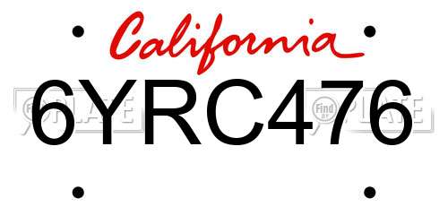 6YRC476 California License Plate