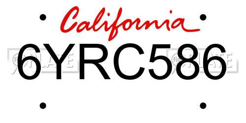 6YRC586 California License Plate