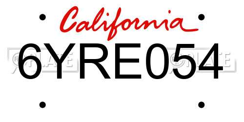 6YRE054 California License Plate