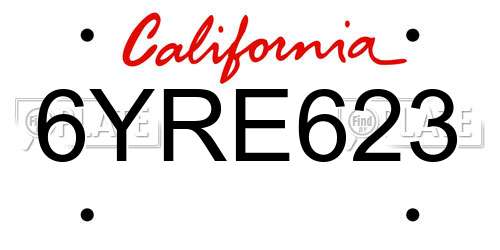 6YRE623 California License Plate