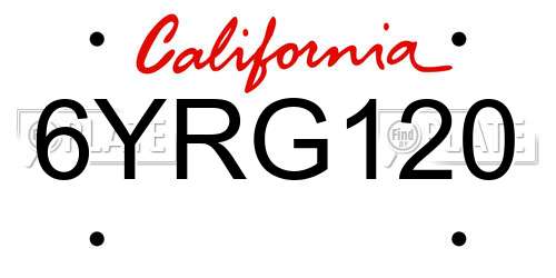 6YRG120 California License Plate
