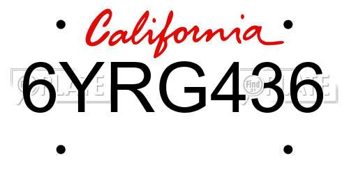 6YRG436 California License Plate