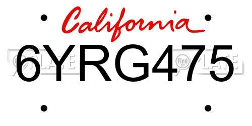 6YRG475 California License Plate