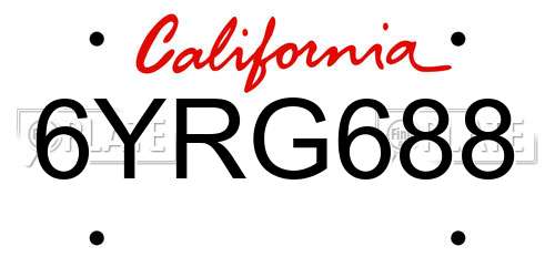 6YRG688 California License Plate