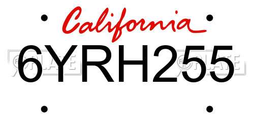 6YRH255 California License Plate
