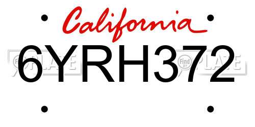 6YRH372 California License Plate