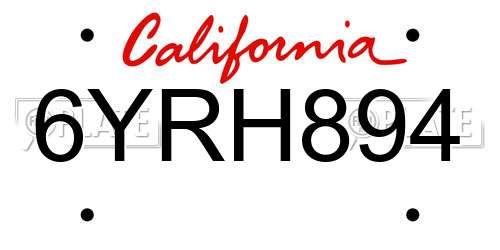6YRH894 California License Plate