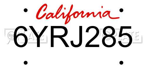 6YRJ285 California License Plate
