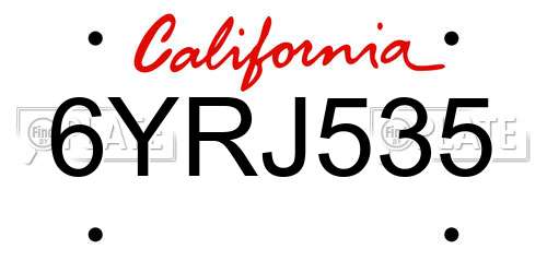6YRJ535 California License Plate
