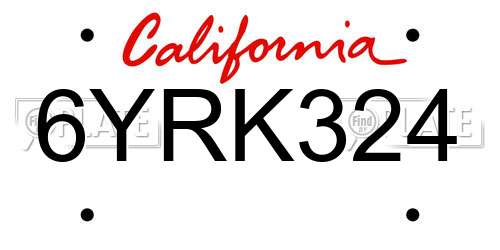 6YRK324 California License Plate